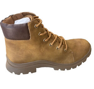 ICHIGO Women Combat Boots Sz 9.5  Tan Suede Lace Up Side Zip Lug Sole Ankle Boot